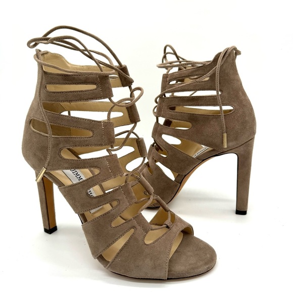 Jimmy Choo Hitch Sandal Booties In light Mocha NEW - Picture 1 of 12